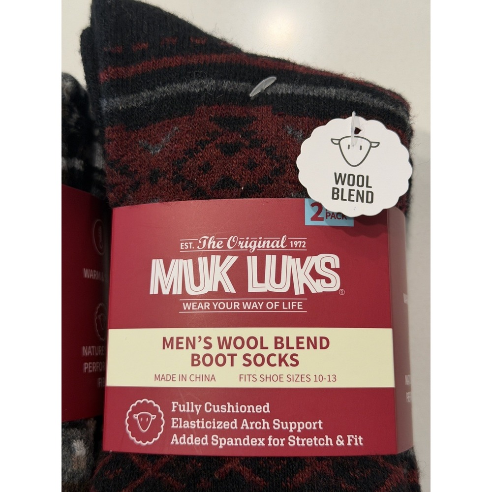 Muk Luks Mens Wool Blend Boot Socks 2-Pack Shoe Size 10-13 NWT Geometric Thermal - Picture 4 of 7